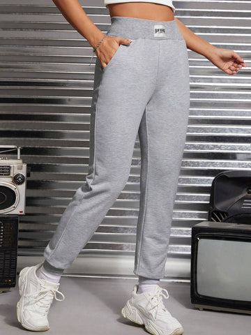PETITE Letter Patched Slant Pocket Sweatpants