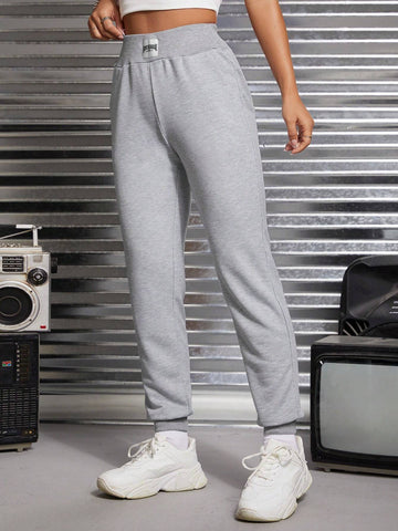 PETITE Letter Patched Slant Pocket Sweatpants