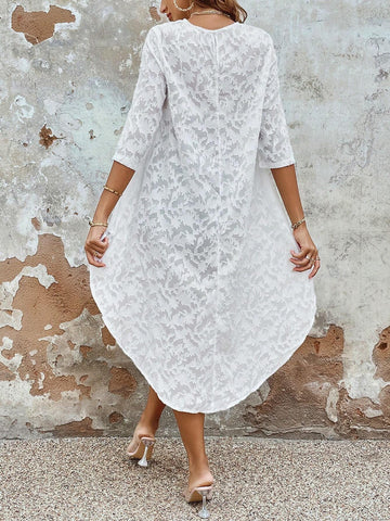 Jacquard High Low Hem Lace Blouse