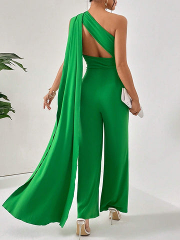 One Shoulder Draped Side Wide Leg Jumpsuit