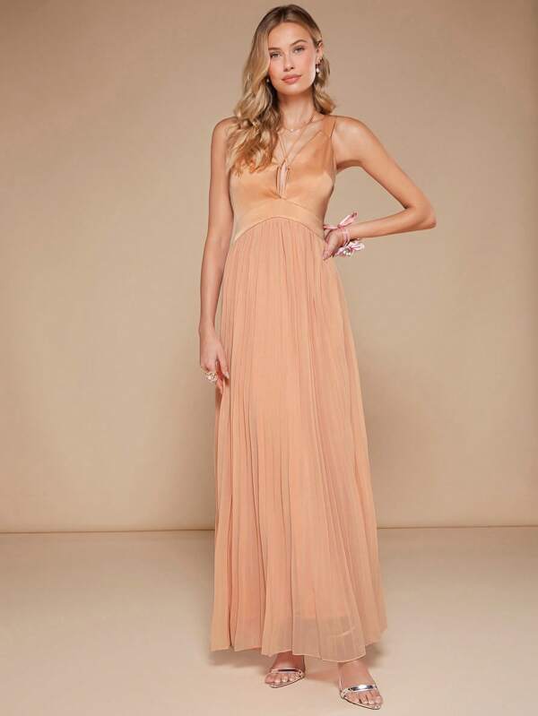 Belle Plunging Neck Mesh Hem Bridesmaid Dress