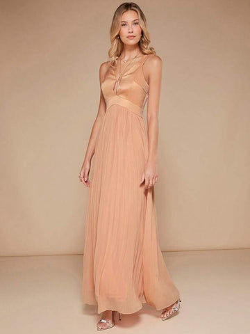 Belle Plunging Neck Mesh Hem Bridesmaid Dress