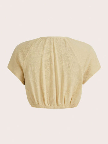 Flap Detail Button Front Crop Blouse