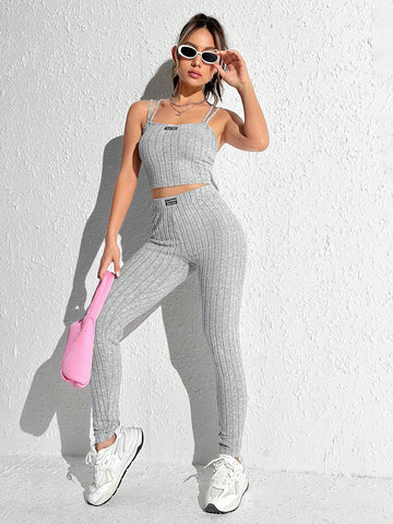 Letter Patched Detail Cami Top & Leggings