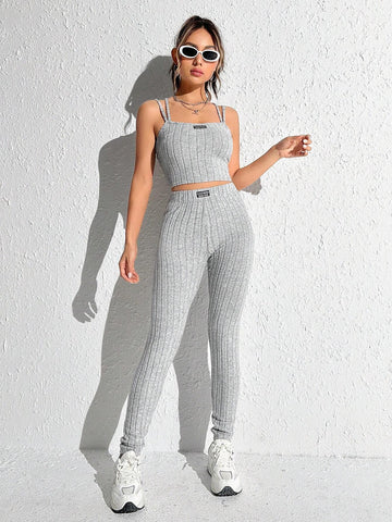Letter Patched Detail Cami Top & Leggings