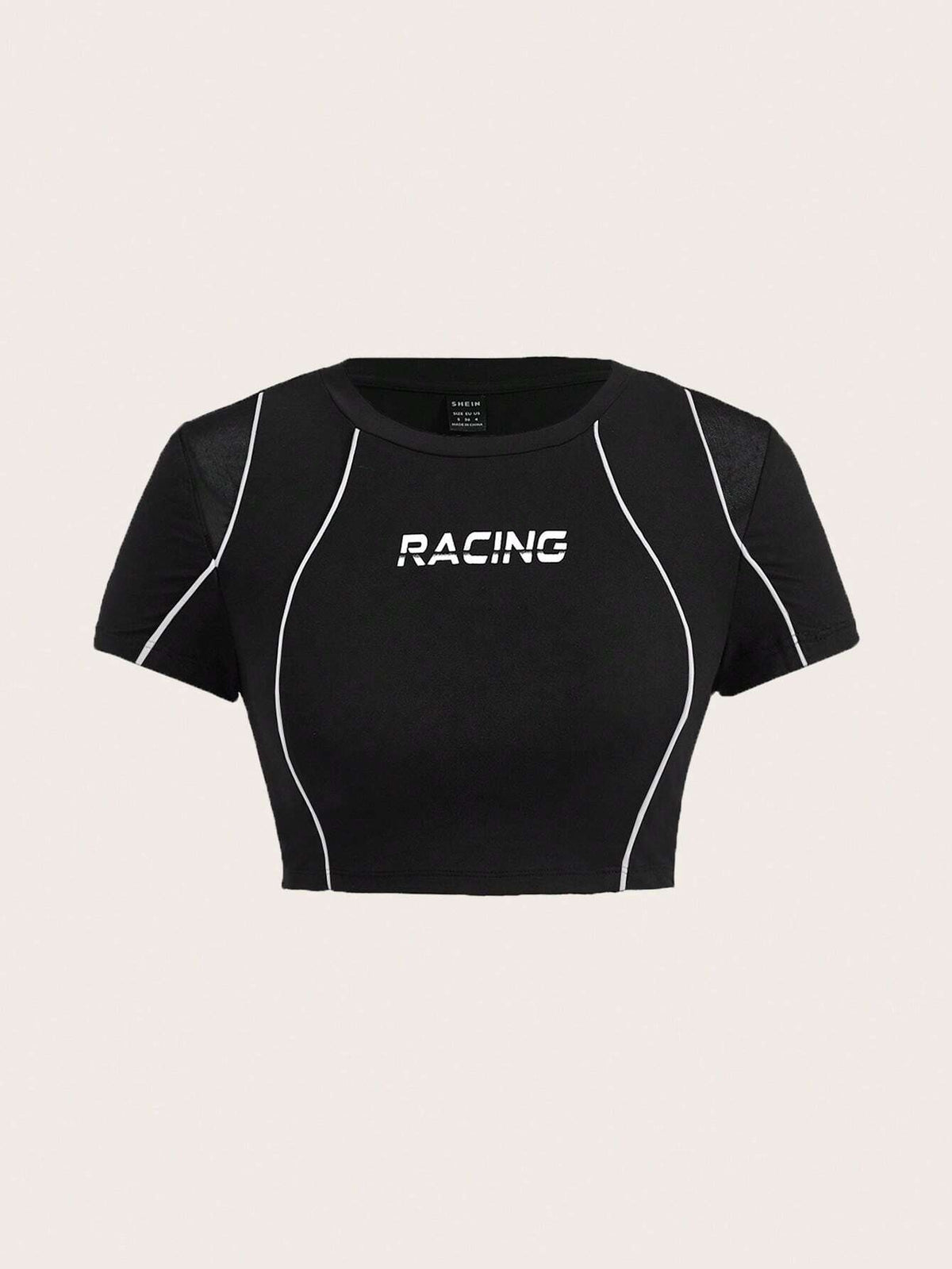 Letter Graphic Contrast Piping Crop Tee