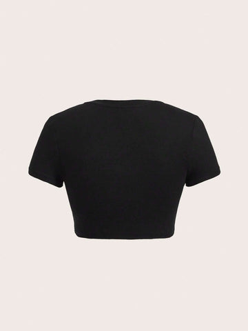 Letter Graphic Contrast Piping Crop Tee