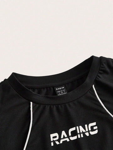 Letter Graphic Contrast Piping Crop Tee
