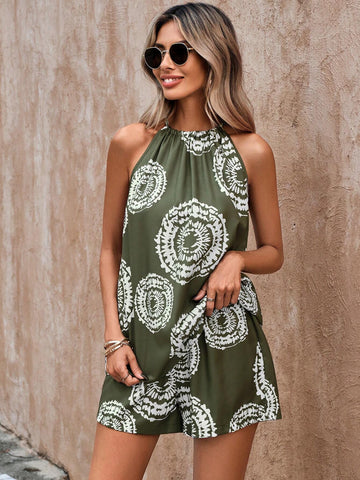 Graphic Print Halter Top & Shorts