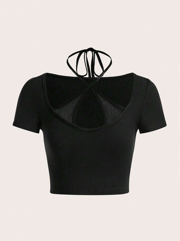 Criss Cross Tie Back Crop Tee