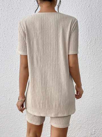 Solid Split Hem Tee & Biker Shorts