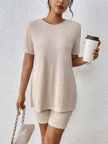 Solid Split Hem Tee & Biker Shorts