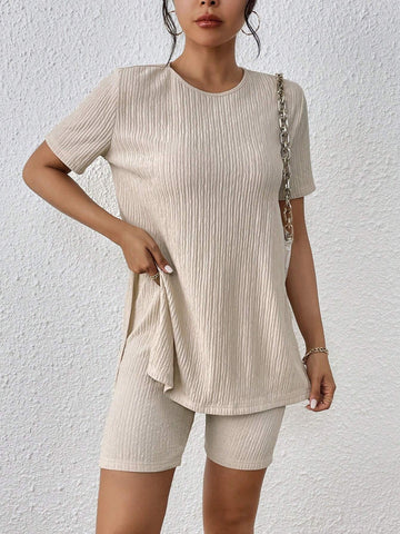 Solid Split Hem Tee & Biker Shorts