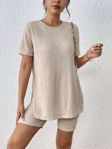 Solid Split Hem Tee & Biker Shorts