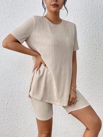 Solid Split Hem Tee & Biker Shorts