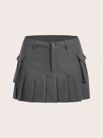 ICON Solid Pleated Hem Skirt
