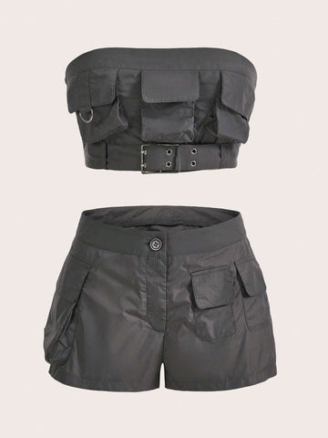 Flap Pocket Tube Top & Shorts