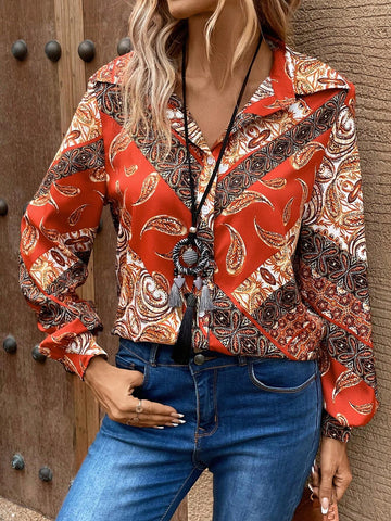 Paisley Print Button Front Shirt