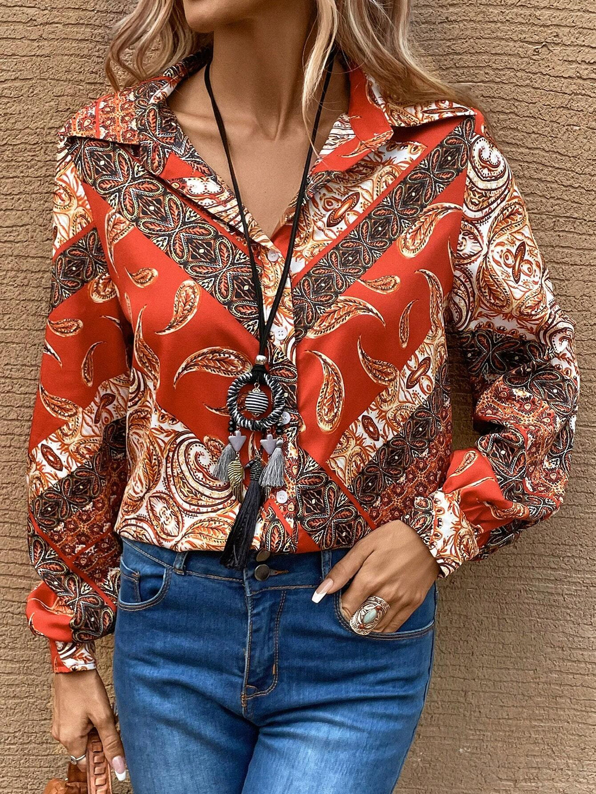 Paisley Print Button Front Shirt