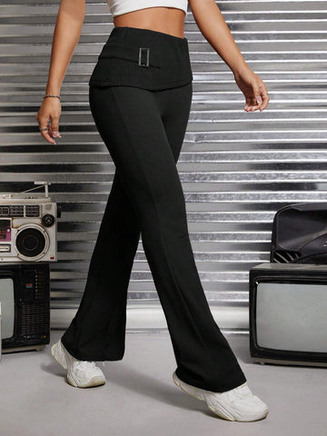PETITE Buckle Detail Flare Leg Pants