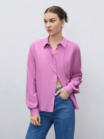 Solid Button Front Shirt