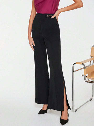 BIZwear Chain Detail Split Hem Flare Leg Pants