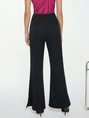 BIZwear Chain Detail Split Hem Flare Leg Pants