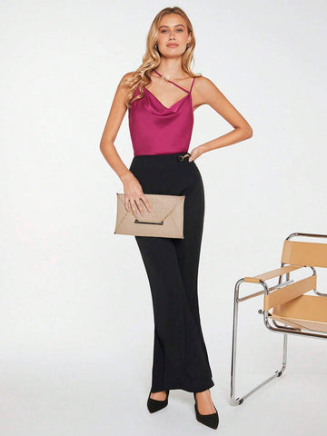 BIZwear Chain Detail Split Hem Flare Leg Pants