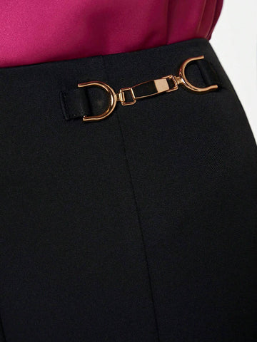 BIZwear Chain Detail Split Hem Flare Leg Pants