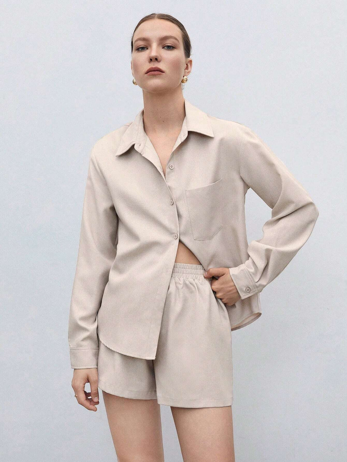 Solid Pocket Patched Shirt & Shorts