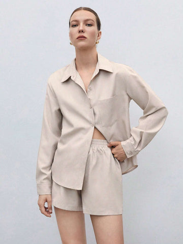 Solid Pocket Patched Shirt & Shorts