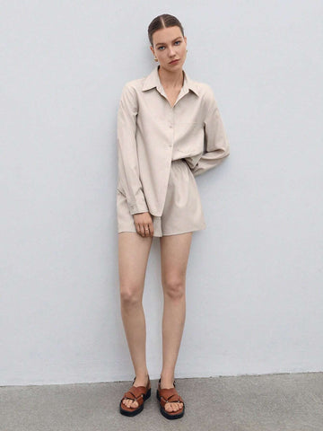 Solid Pocket Patched Shirt & Shorts