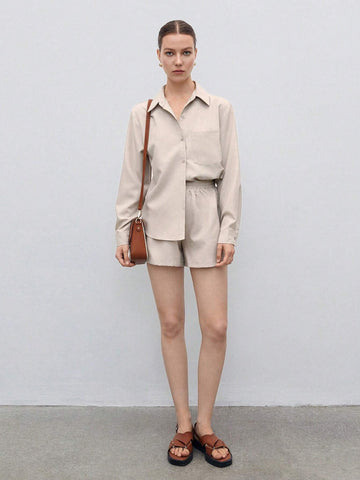 Solid Pocket Patched Shirt & Shorts