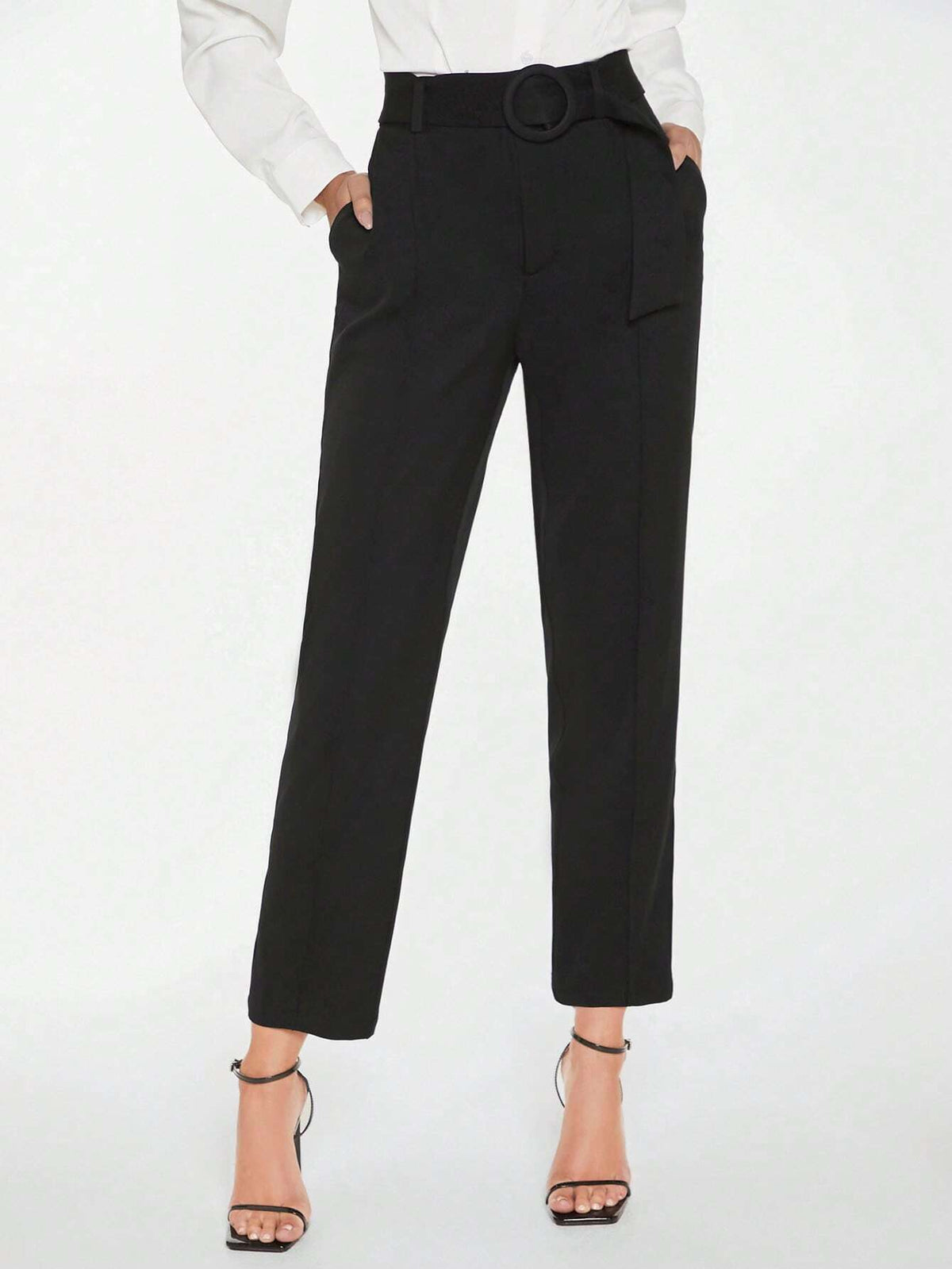 BIZwear Solid Slant Pocket Belted Pants