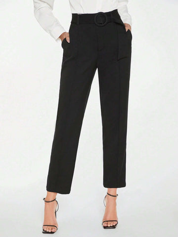 BIZwear Solid Slant Pocket Belted Pants