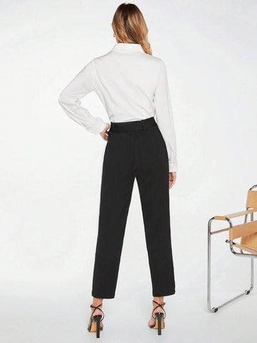 BIZwear Solid Slant Pocket Belted Pants
