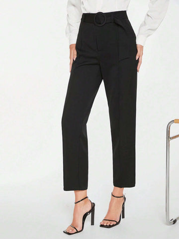 BIZwear Solid Slant Pocket Belted Pants