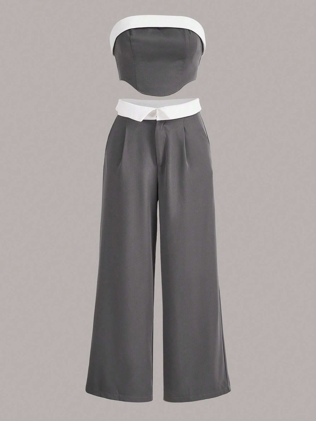 Contrast Trim Tube Top & Wide Leg Pants