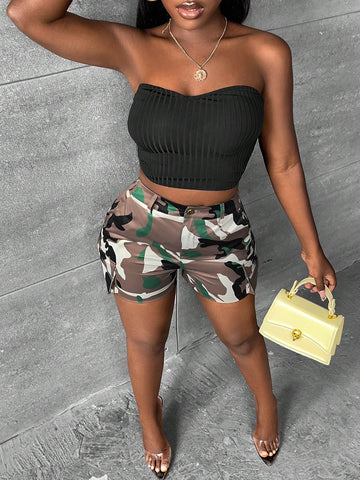 Camo Print Flap Pocket Shorts