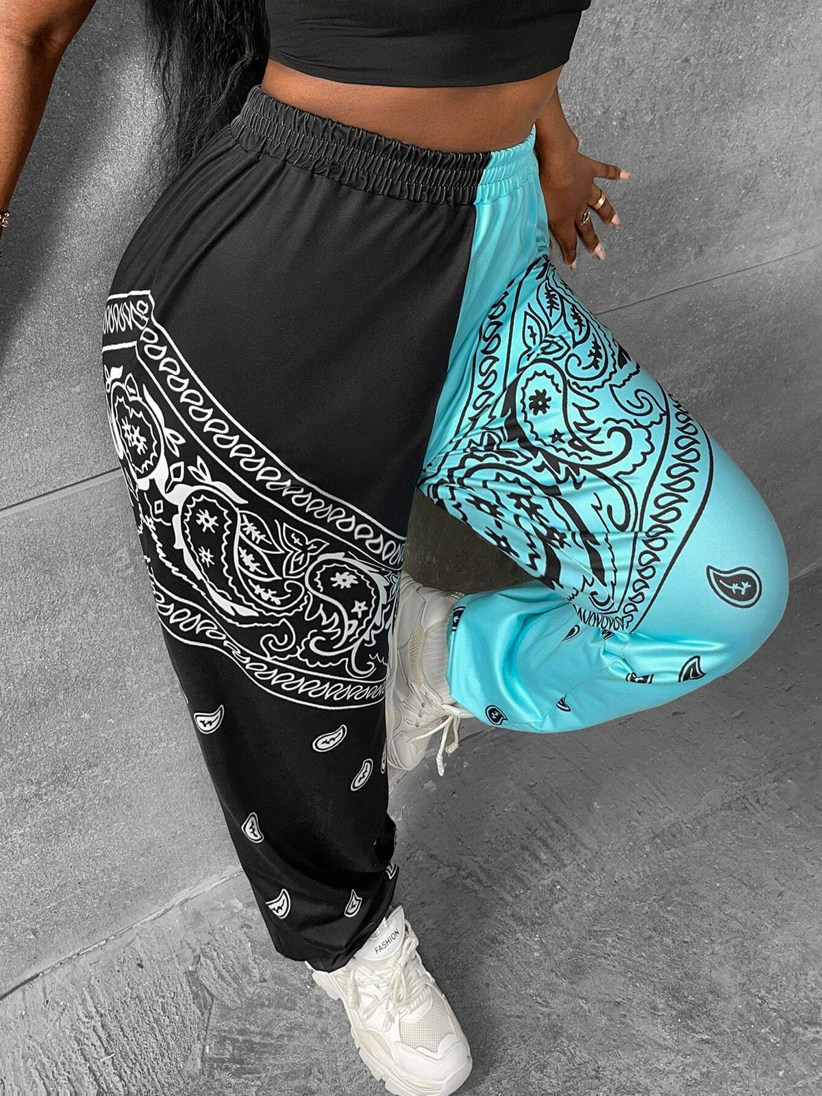 Paisley Print Two Tone Sweatpants