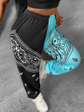Paisley Print Two Tone Sweatpants