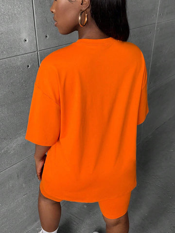 Solid Drop Shoulder Tee & Biker Shorts