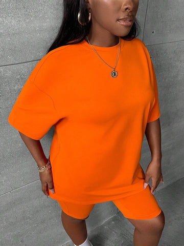Solid Drop Shoulder Tee & Biker Shorts