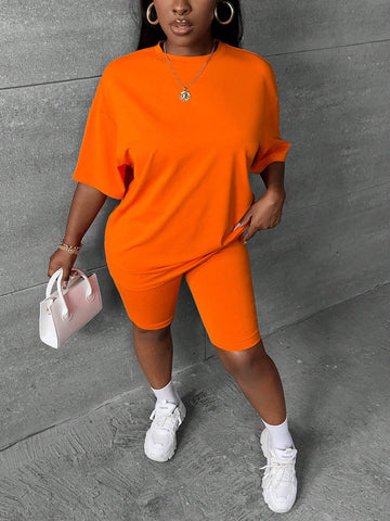 Solid Drop Shoulder Tee & Biker Shorts
