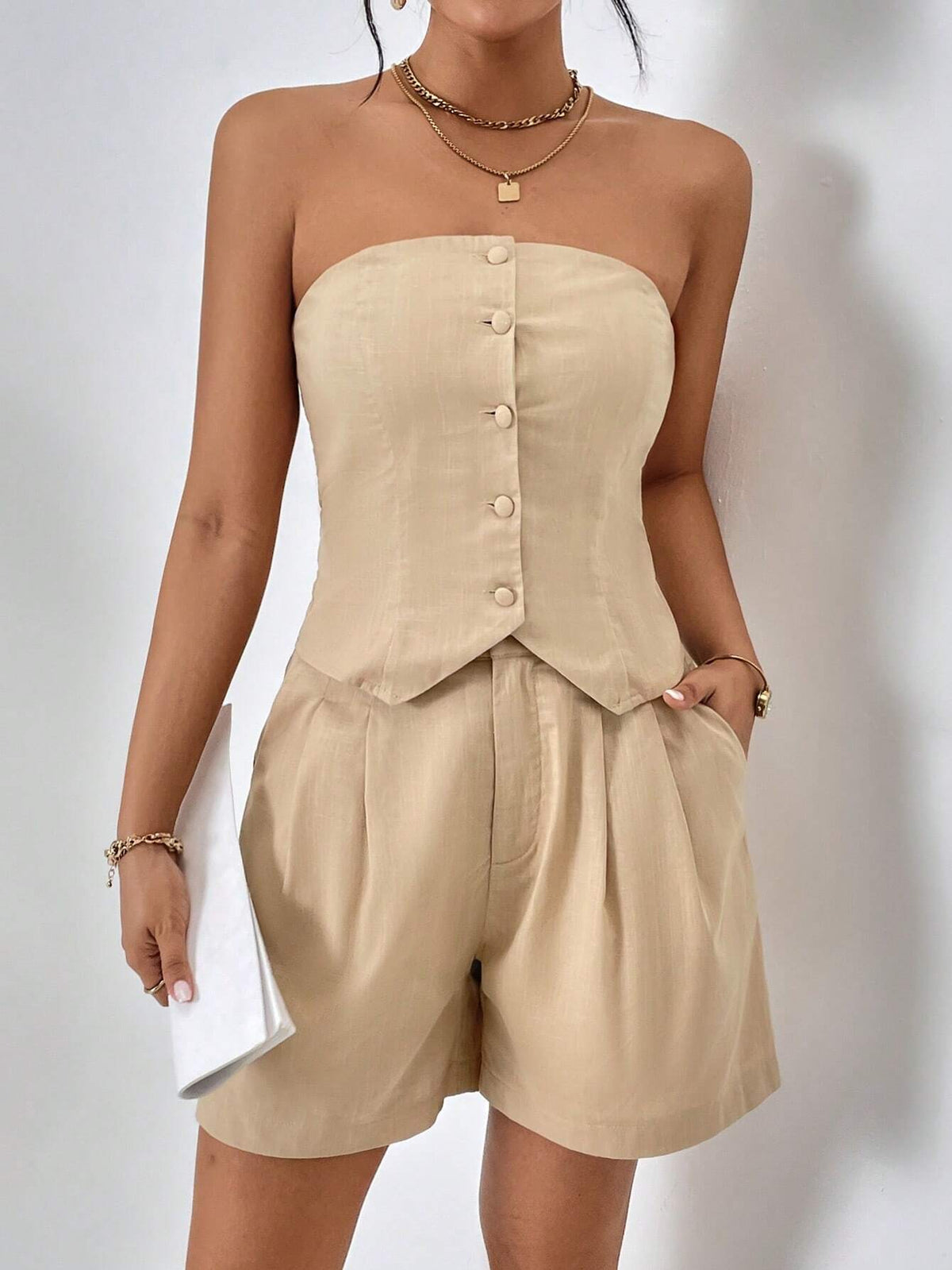 Button Front Tube Top & Shorts