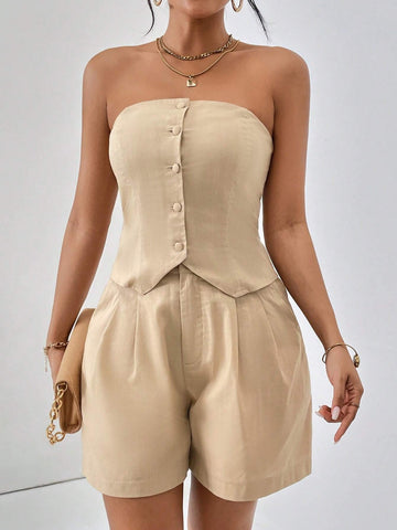 Button Front Tube Top & Shorts