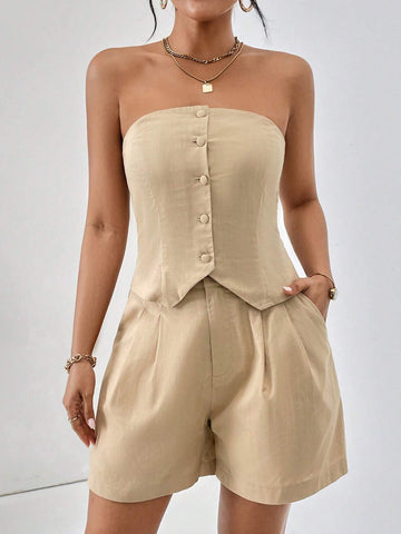 Button Front Tube Top & Shorts