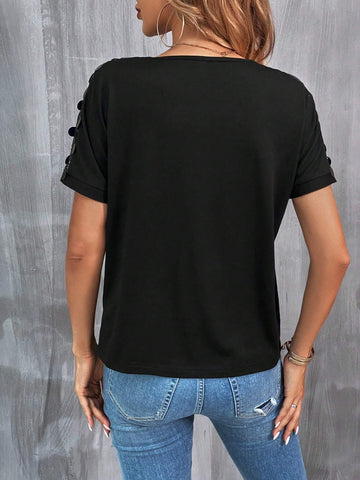 Contrast Sequin Pocket Patched Tee