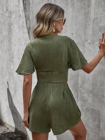 Plunging Neck Crop Top & Shorts