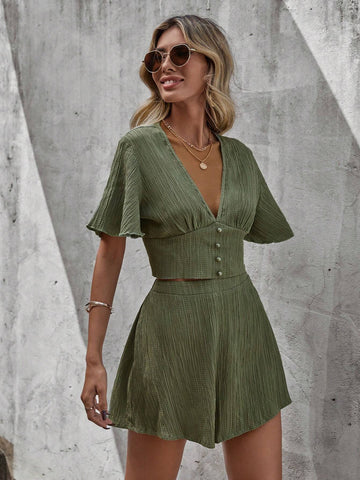 Plunging Neck Crop Top & Shorts